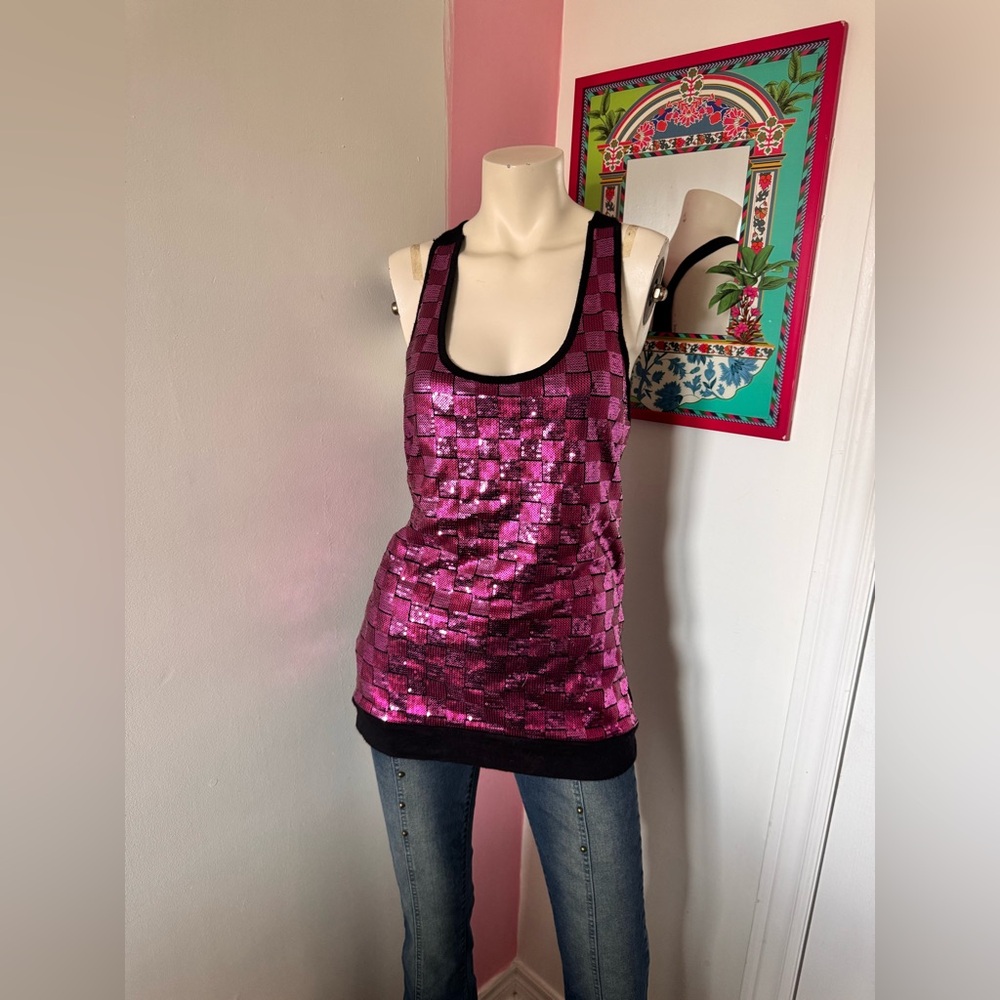Pink Sequin Checkered Women's Top